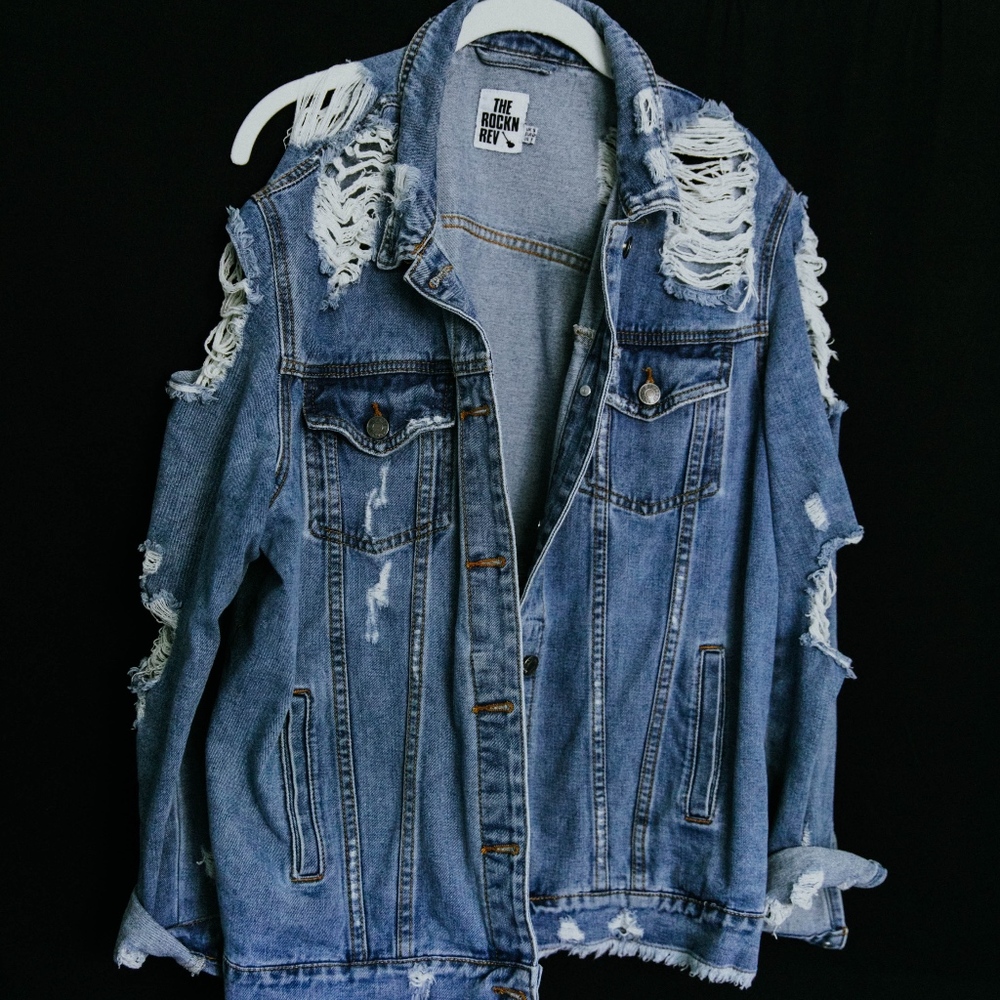NastyGal Oversized Distressed Jean Jacket /Size 10